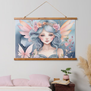 Magische Fairy Floral AI Artwork Wasserfarbe Wandteppich Mit Holzrahmen