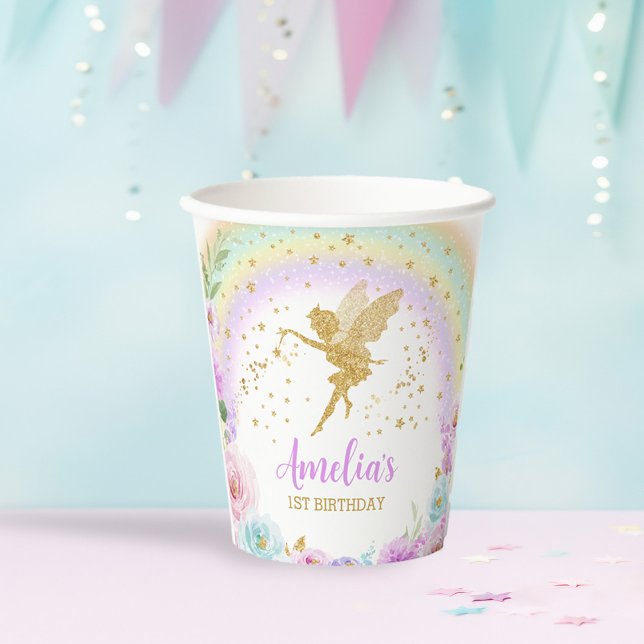 Magische Fairy Rainbow Floral Birthday Paper Cups Pappbecher (Von Creator hochgeladen)