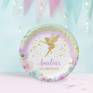 Magische Fairy Rainbow Floral Birthday Paper Plate Pappteller