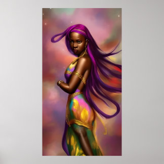 Magische Fantasie Afrikanische Frau farbiges Haar  Poster