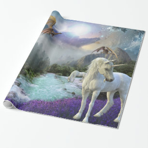 Magische Fantasie Einhorn Drachenlandschaft Geschenkpapier