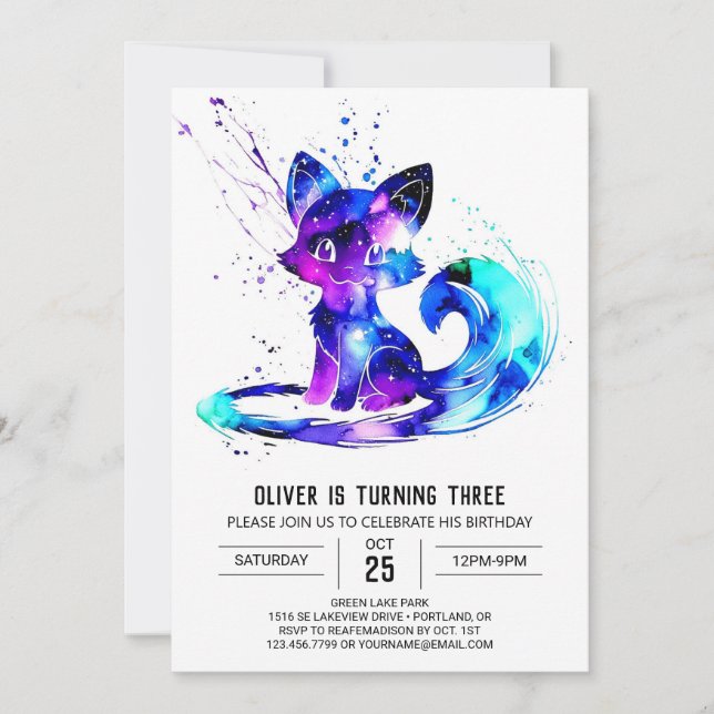 Magische Fantasie Fox Digital Boy Geburtstag Einladung (Vorderseite)