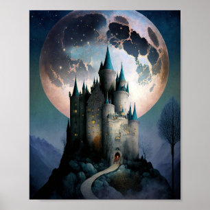 Magische Fantasy Burg Vollmond Poster