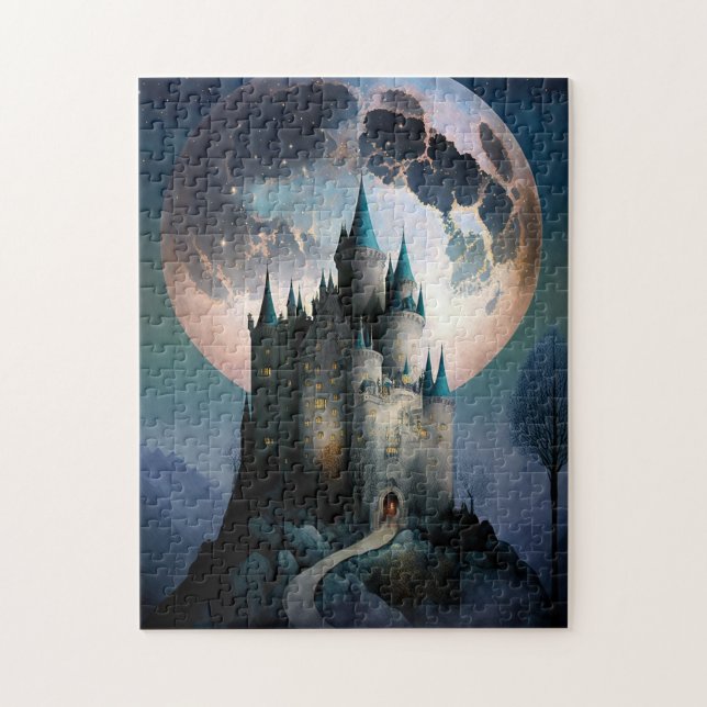 Magische Fantasy Burg Vollmond Puzzle (Vertikal)