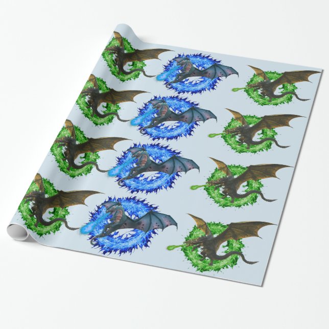 Magische Fantasy Dragon Schlangenfeuer atmen Geschenkpapier (Ungerollt)