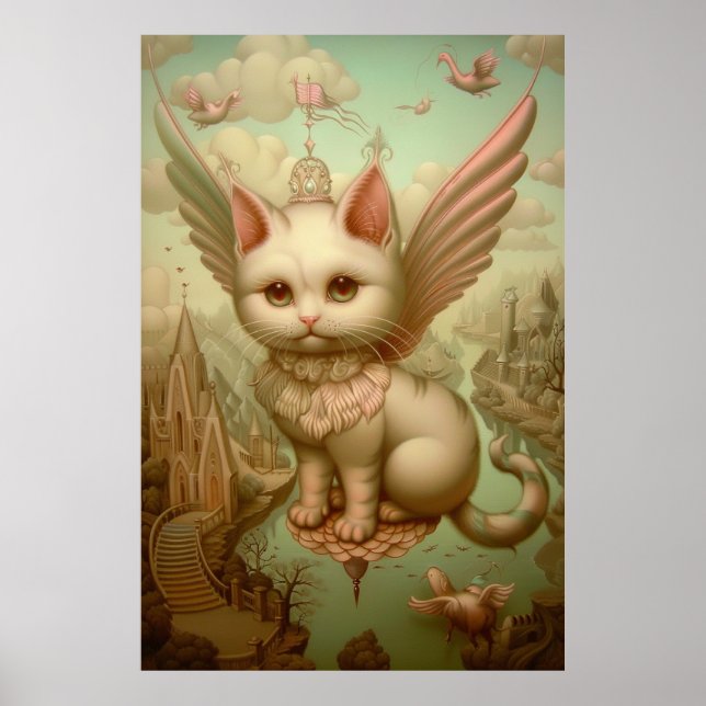 magische Fantasy Landschaft White Cat Kunst Poster (Vorne)
