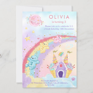 Magische Fantasy Rainbow Bears Kindergeburtstag Einladung