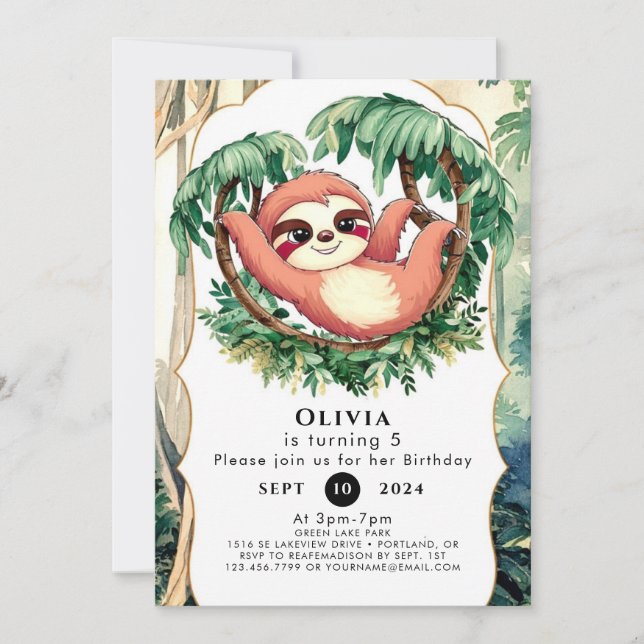 Magische Farbe Sloth Birthday Einladung (Vorderseite)