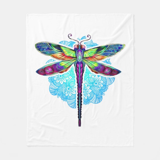 Magische farbenfrohe Libelle Mandala Fleecedecke (Vorderseite)