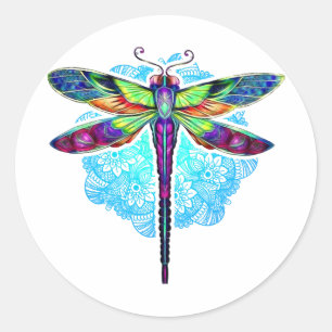 Magische farbenfrohe Libelle Mandala Runder Aufkleber