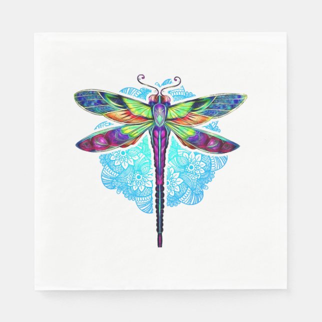 Magische farbenfrohe Libelle Mandala Serviette (Vorderseite)