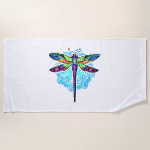 Magische farbenfrohe Libelle Mandala Strandtuch