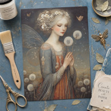 Magische Fee & Löwenzahnfeld-Decoupage-Kunst