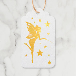 Magische Fee mit Blume und Sternen Goldfilm Geschenkanhänger