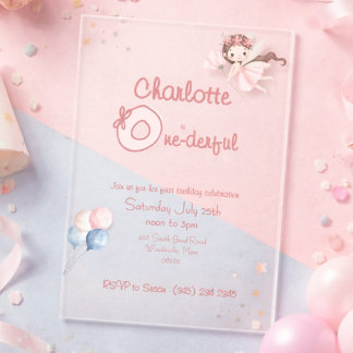 Magische Fee One-derful Blush Mädchen 1. Geburtsta Acryleinladungen