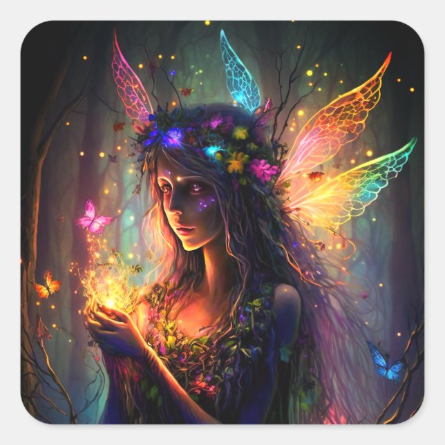 Magische Fee verzauberter Forest Fantasy Pixie Sta Quadratischer Aufkleber (Vorderseite)