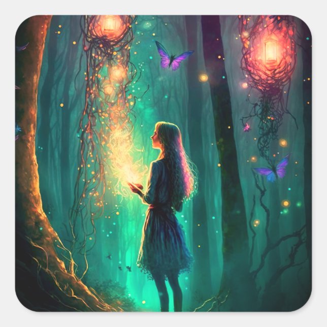 Magische Fee verzauberter Forest Fantasy Pixie Sta Quadratischer Aufkleber (Vorderseite)