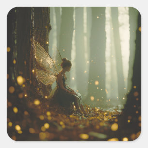 Magische Fee verzauberter Wald Herbst-Pixel Quadratischer Aufkleber