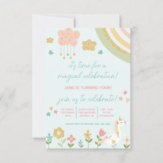 Magische Feier, Einhorn, Regenbogen zum Geburtstag Einladung