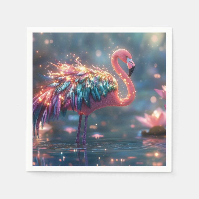 Magische Flamingo Fantasy Kunst mit farbenfrohen F Serviette (Vorderseite)