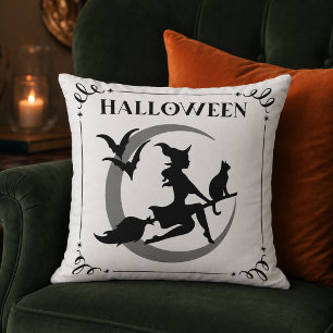 Magische fliegende Hexen-Halloween-Typografie Kissen