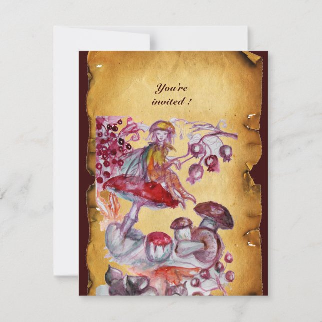 MAGISCHE FOLLETT VON MUSHROOMEN Perchment Einladung (Vorderseite)