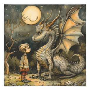 Magische Freundschaft: Dragon und Child AI generie Fotodruck