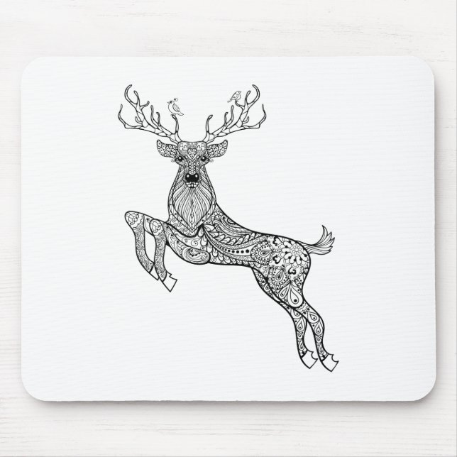 Magische gehörnte Rotwild mit Vogel-Gekritzel Mousepad (Vorne)