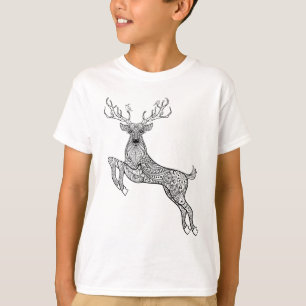 Magische gehörnte Rotwild mit Vogel-Gekritzel T-Shirt