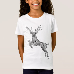 Magische gehörnte Rotwild mit Vogel-Gekritzel T-Shirt