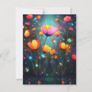 Magische glühende Wildblumen Regenbogen auf blau Postkarte