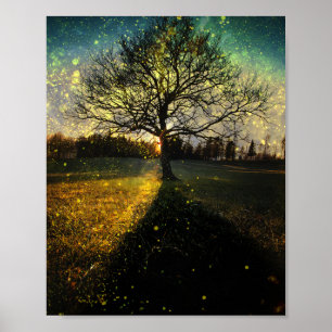 Magische Glühwürmchen träumerische Landschaft Poster