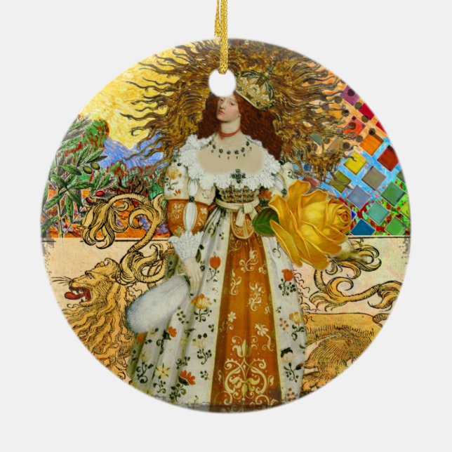 Magische Goldene Prinzessin Leo Renaissance Frau Keramik Ornament (Hinten)