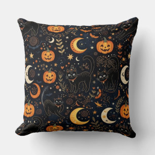 Magische gruselige schwarze Katze und Mond Kissen