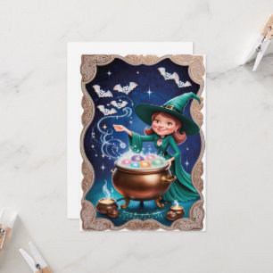 Magische Halloween-Hexe mit Cauldron Karte