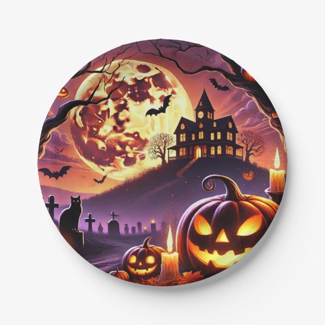 Magische Halloween-Night-Szene 🎃 🎃 🎃 🎃 Pappteller (Vorderseite)