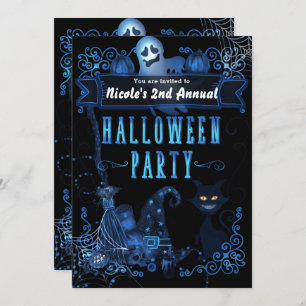 Magische Halloween-Party-schwarze Katzen-blaue Einladung