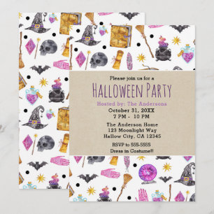 Magische Halloween-Wasserfarben-Whimsy-Party Einladung