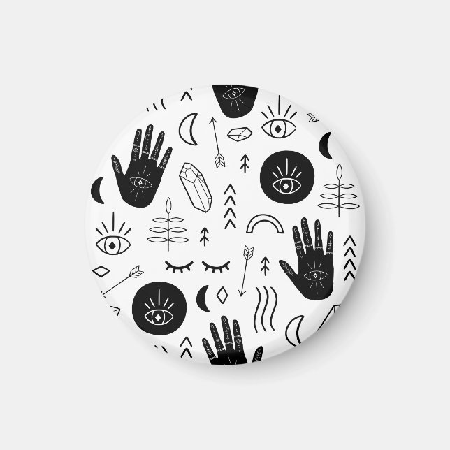 Magische Hände, Mond, ethnisches Muster. Magnet (Vorne)