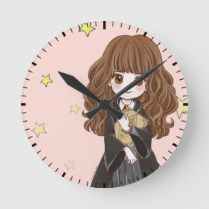 Magische Hermione Granger Wasserfarbe Runde Wanduhr