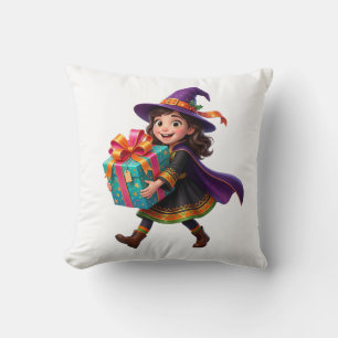 Magische Hexe liefert Geschenke Halloween-Fantasy Kissen