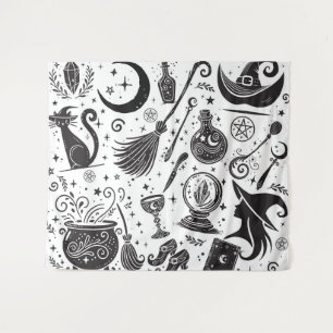 Magische Hexe Whimsical Wicca-Heidin Wandteppich