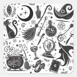 Magische Hexe Whimsical Wiccan Heiden Party Quadratischer Aufkleber