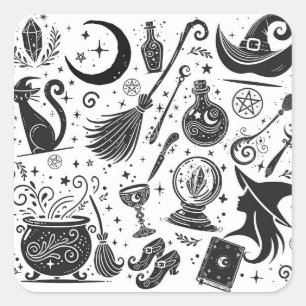 Magische Hexe Whimsical Wiccan Heidenparty Quadratischer Aufkleber