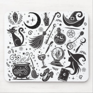 Magische Hexe Whimsical Wiccan Heidnisch Schwarz & Mousepad