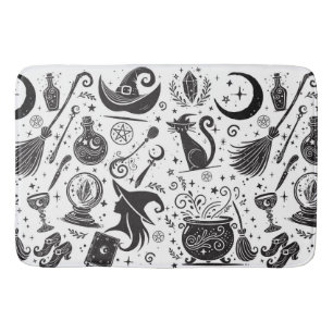 Magische Hexe Whimsical Wiccan Pagan Black & White Badematte