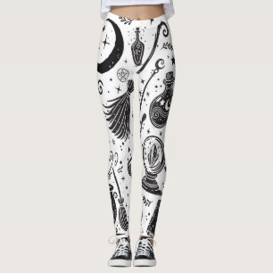 Magische Hexe Whimsical Wiccan Pagan Black & White Leggings