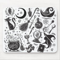 Magische Hexe Whimsical Wiccan Pagan Black & White
