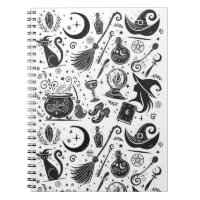 Magische Hexe Whimsical Wiccan Pagan Black & White