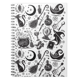 Magische Hexe Whimsical Wiccan Pagan Black & White Notizblock